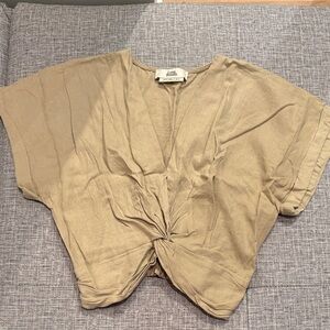 Casual Tan Knot-Front Blouse